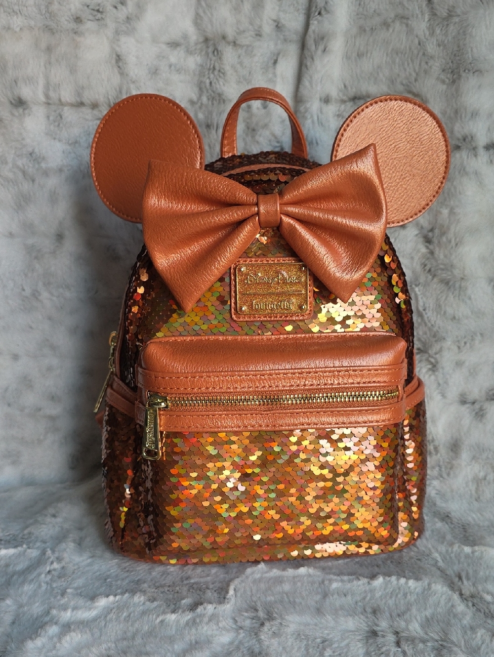 Loungefly Disney Parks Minnie Mouse Sequin Peach Punch Backpack